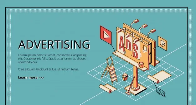 Advertising agency, digital marketing company, online promotion service isometric web banner Free Vector